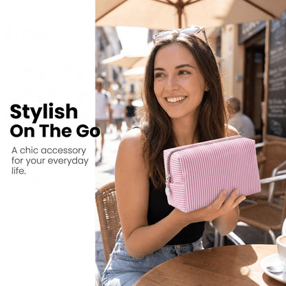 10 Pcs Striped Women Cosmetic Bags, Portable Large Travel Toiletry Organizer Pouches For Daily & Bridal Party Gifts